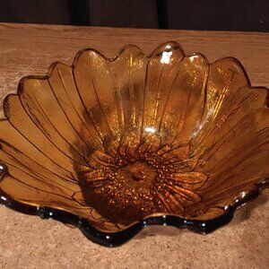 VINTAGE INDIANA IRIDESCENT CARNIVAL GLASS SUNFLOWER